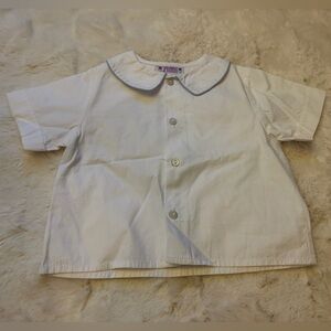 Simi White Button-Up Shirt with Blue Trim
